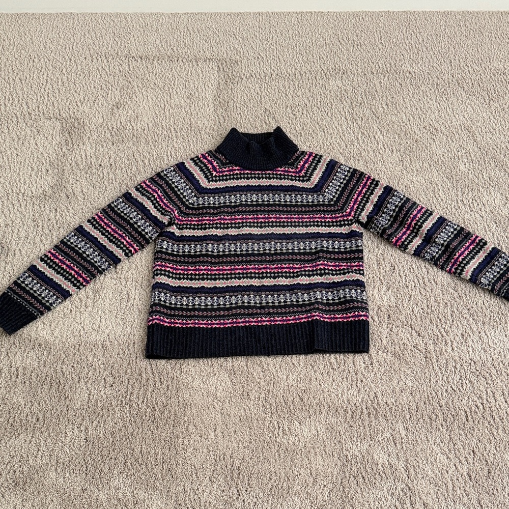 J. Crew Navy and Pink Striped Turtleneck Sweater